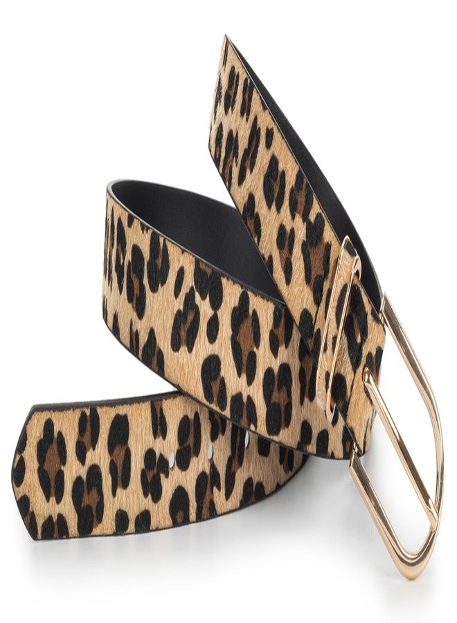 Vikodah Women's Belt Vintage Faux Leather Leopard Long Hair Waist Buckle Belts Waistband Fur-like for Dress Jeans - Image 2